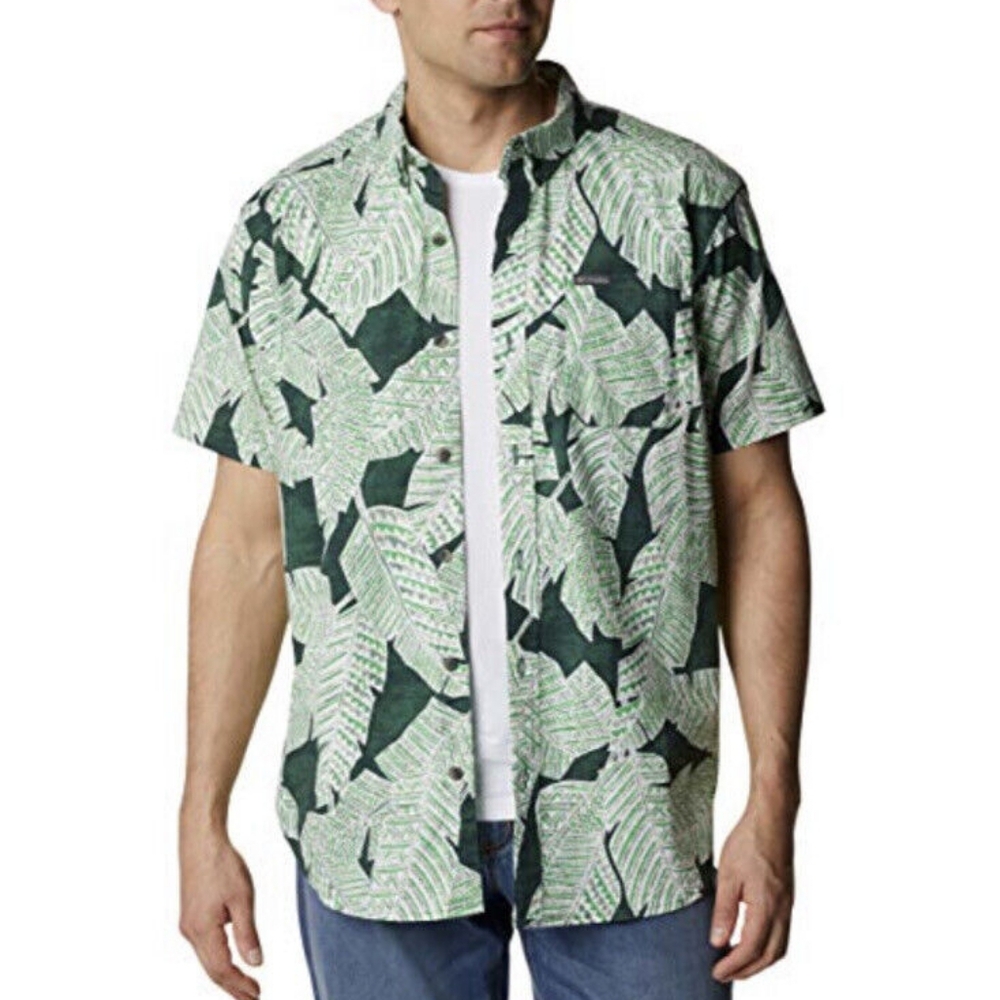 Columbia Rain Forest Its Bananas Print Short Sleeve Button Shirt XXL
